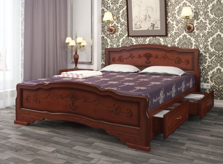 Фото Кровать двуспальная Карина-6 (СМ 180х200) с выдвижными ящиками, без основания с универсальными царга от производителя Браво-мебель в Белогорске по цене 23 590 ₽