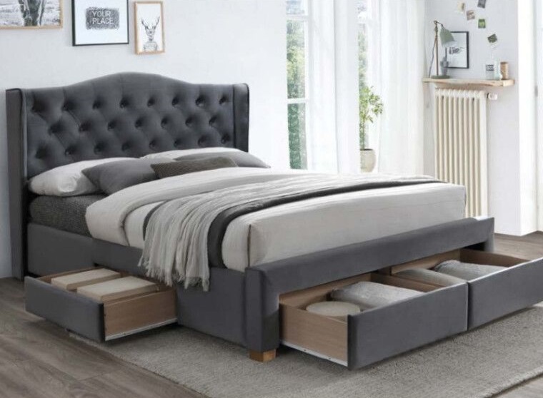 Фото Кровать двуспальная Signal Aspen velvet bluvel II (СМ 160х200) c ортопедическим основанием от производителя Signal в Белогорске по цене 99 730 ₽